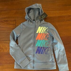 Nike Gray Zip-Up Hoodie with Multicolor Logo